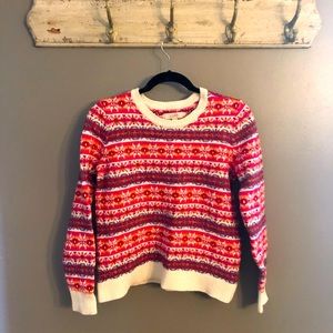 LOFT sweater Fair Isle medium GUC bright pinks, reds and cream.